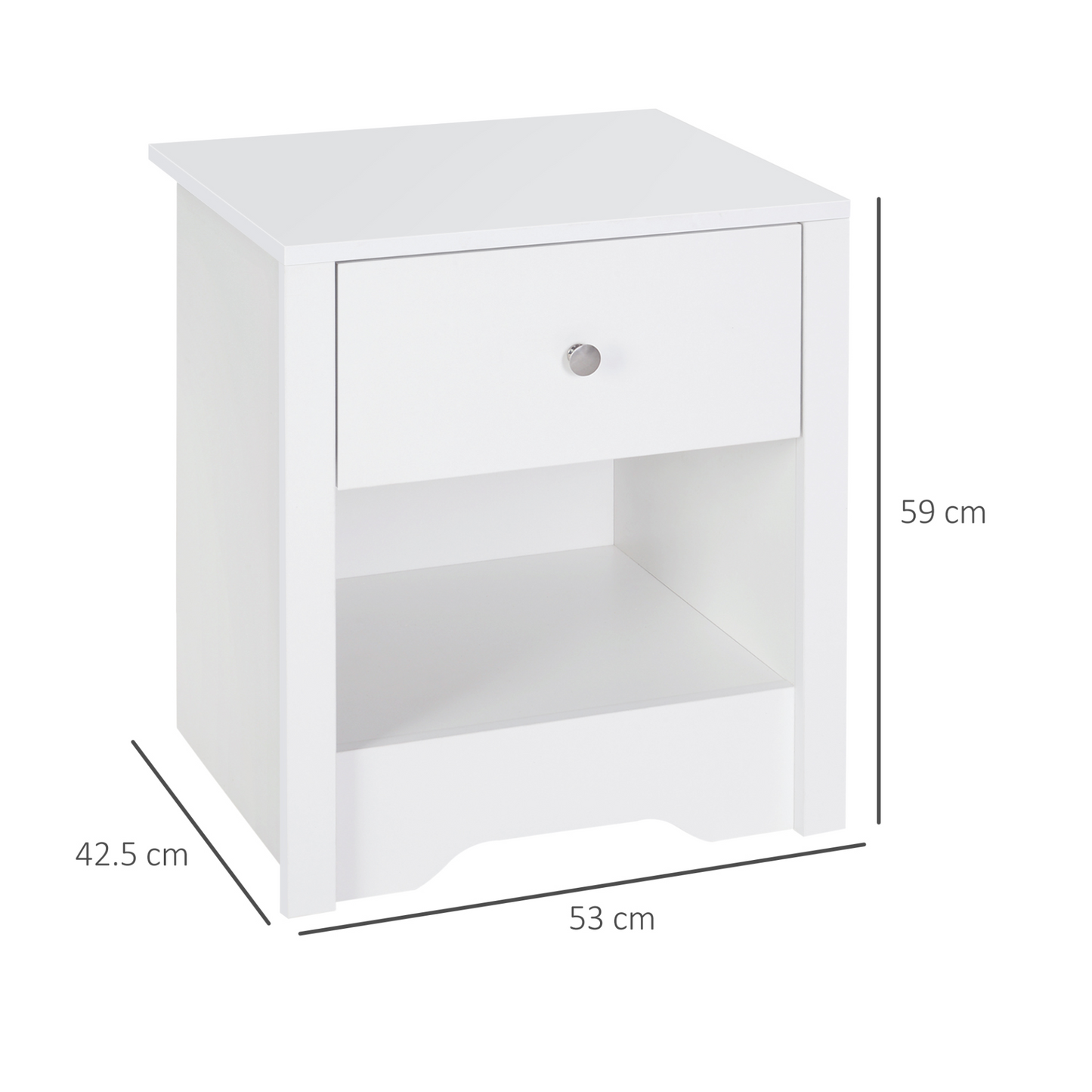 HOMCOM Modern Bedside Table - Stylish Nightstand with Drawer & Shelf for Living Room & Bedroom, White Finish - BEYRUN