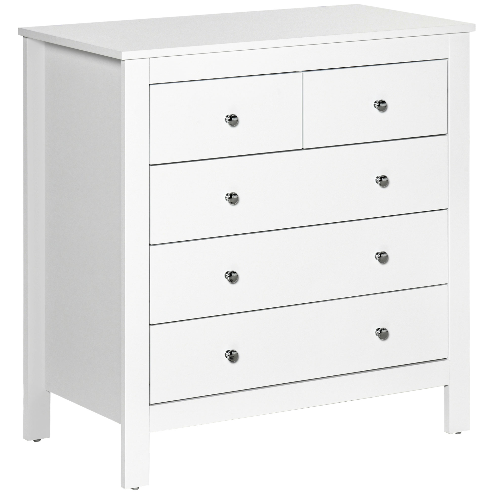 HOMCOM Modern 5 Drawer Chest of Drawers - White Storage Cabinet with Metal Handles - Bedroom Furniture - BEYRUN