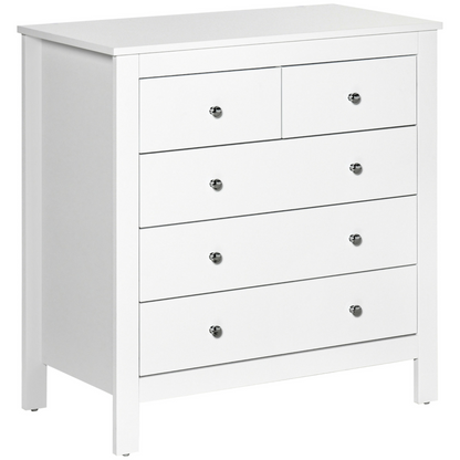 HOMCOM Modern 5 Drawer Chest of Drawers - White Storage Cabinet with Metal Handles - Bedroom Furniture - BEYRUN