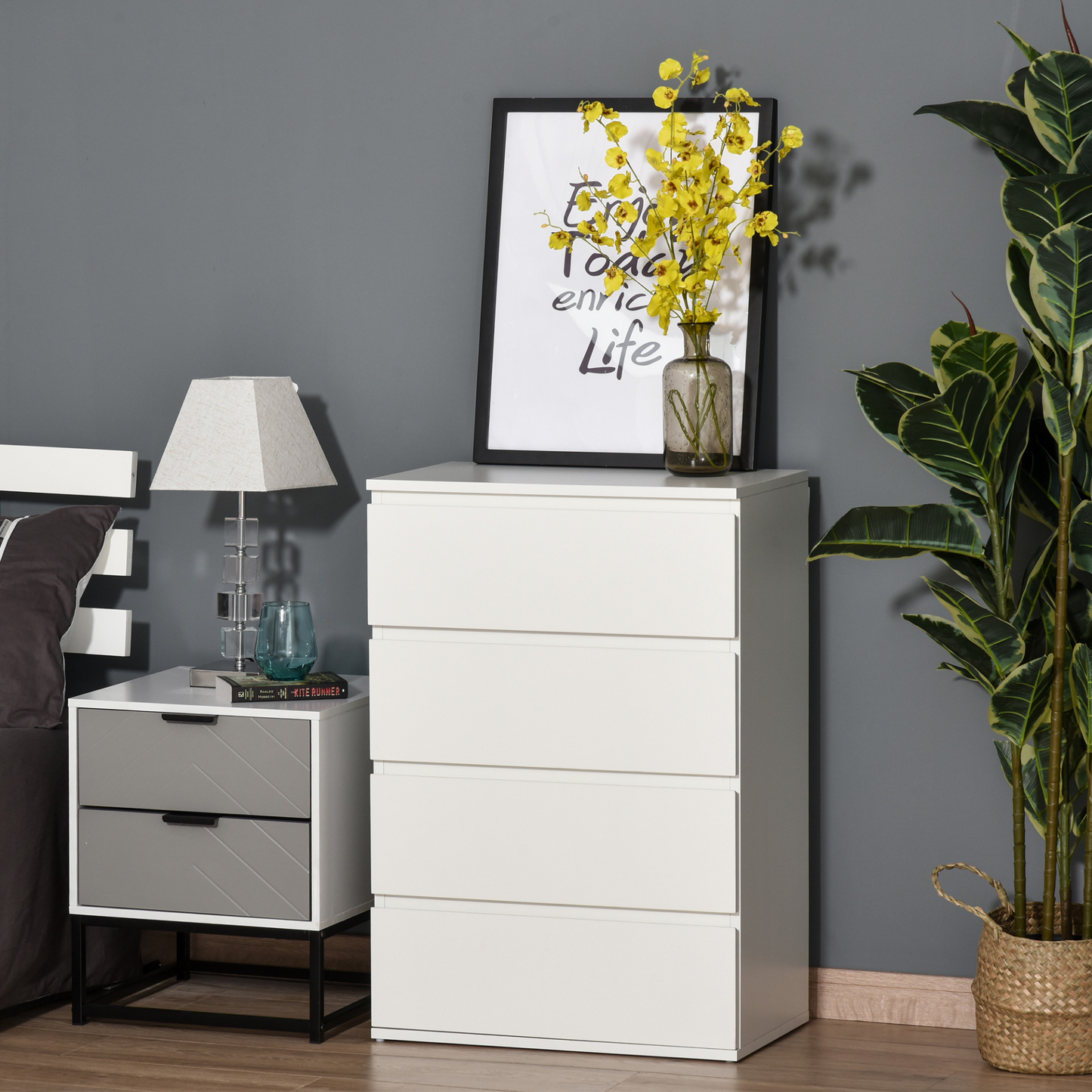 HOMCOM White 4-Drawer Chest of Drawers – Stylish & Functional Storage Solution for Bedroom & Living Room - BEYRUN