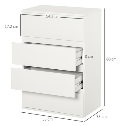 HOMCOM White 4-Drawer Chest of Drawers – Stylish & Functional Storage Solution for Bedroom & Living Room - BEYRUN