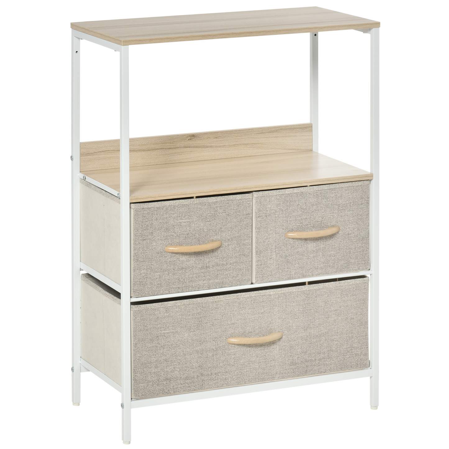 HOMCOM 3 Drawer Storage Chest Unit - Sleek White Cabinet with Shelves for Living Room, Bedroom, or Entryway - BEYRUN