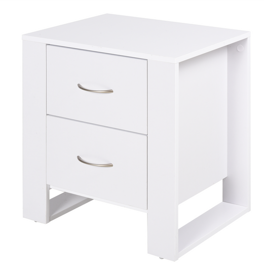 HOMCOM 2 Drawer Modern Boxy Bedside Table | Stylish Bedroom Night Stand - BEYRUN