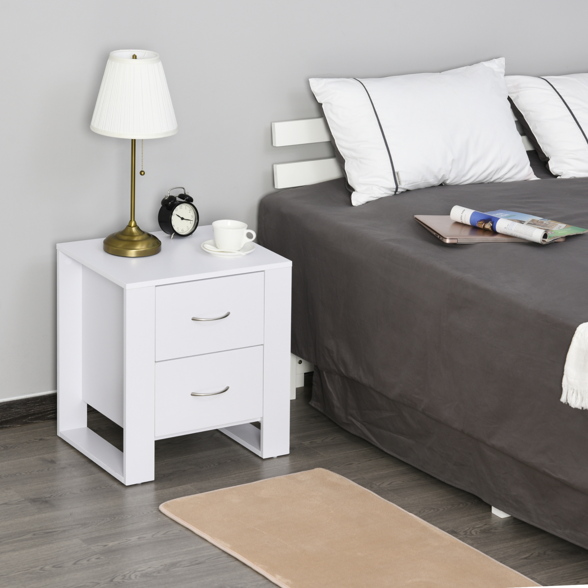 HOMCOM 2 Drawer Modern Boxy Bedside Table | Stylish Bedroom Night Stand - BEYRUN