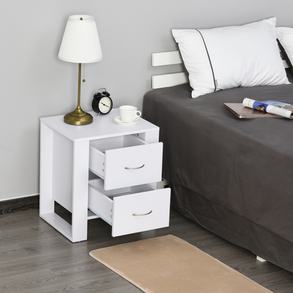 HOMCOM 2 Drawer Modern Boxy Bedside Table | Stylish Bedroom Night Stand - BEYRUN