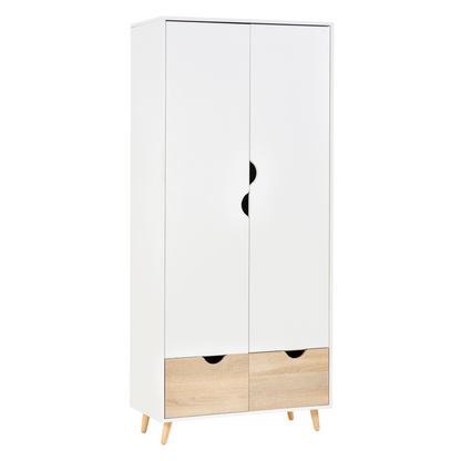 HOMCOM 2-Door Clothes Wardrobe with Rail, Shelf, and 2 Drawers – Elegant White Storage for Dresses, Coats, Shoes & More - BEYRUN