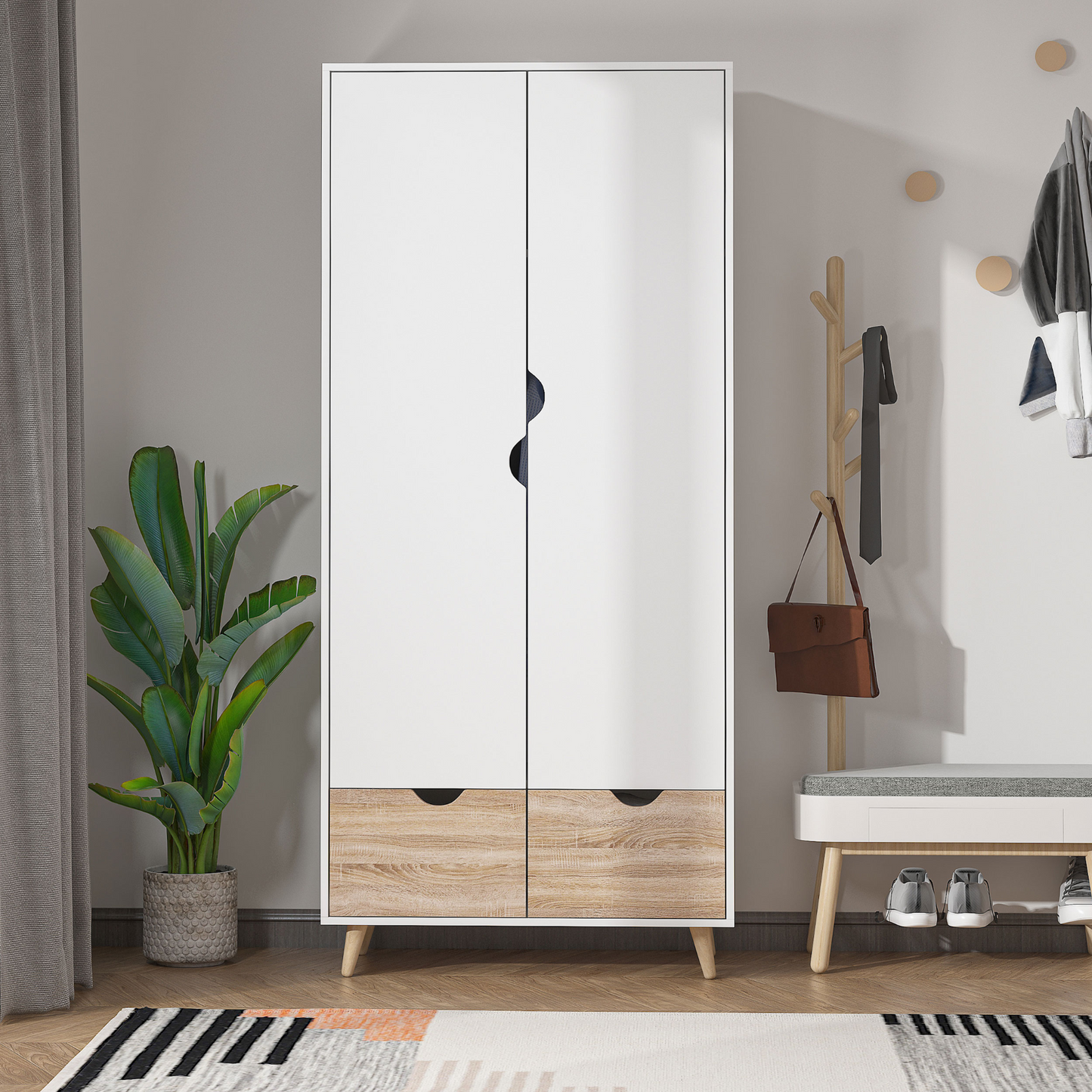 HOMCOM 2-Door Clothes Wardrobe with Rail, Shelf, and 2 Drawers – Elegant White Storage for Dresses, Coats, Shoes & More - BEYRUN