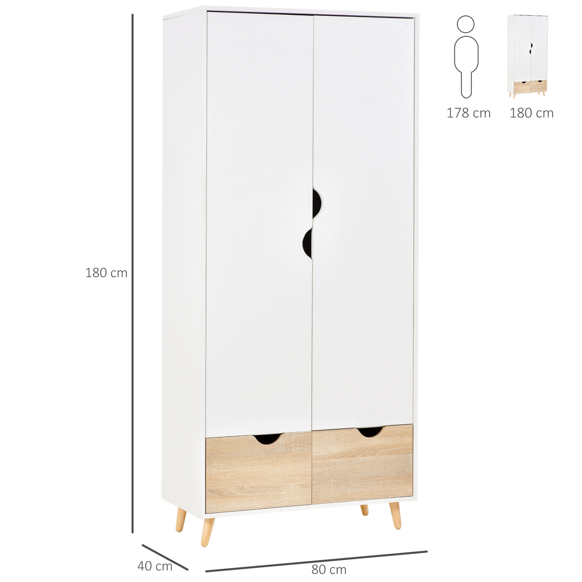 HOMCOM 2-Door Clothes Wardrobe with Rail, Shelf, and 2 Drawers – Elegant White Storage for Dresses, Coats, Shoes & More - BEYRUN