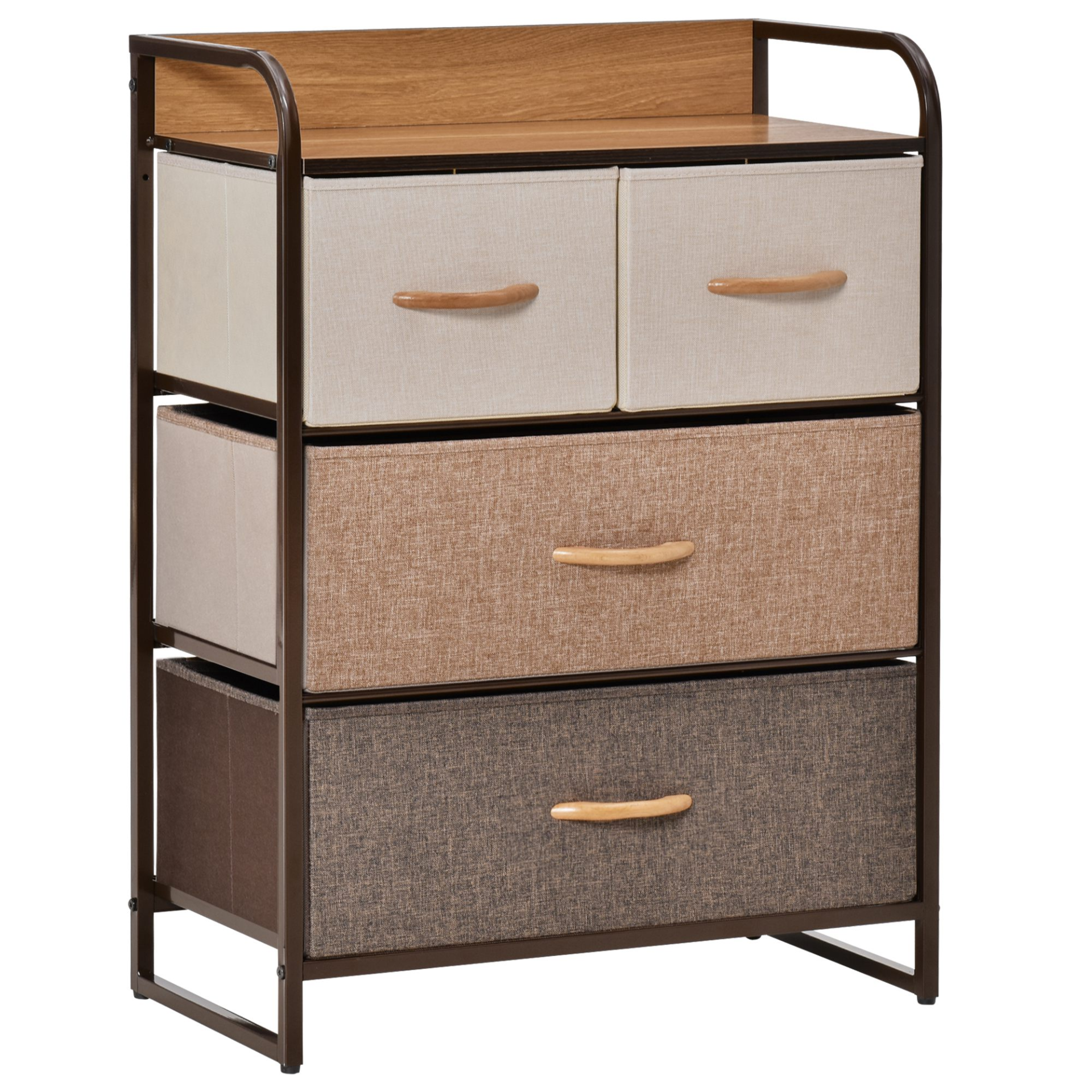 HOMCOM 4-Drawer Dresser with Steel Frame & Wooden Top - 3-Tier Storage Organizer for Bedroom & Hallway Closets - BEYRUN