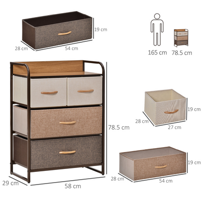 HOMCOM 4-Drawer Dresser with Steel Frame & Wooden Top - 3-Tier Storage Organizer for Bedroom & Hallway Closets - BEYRUN