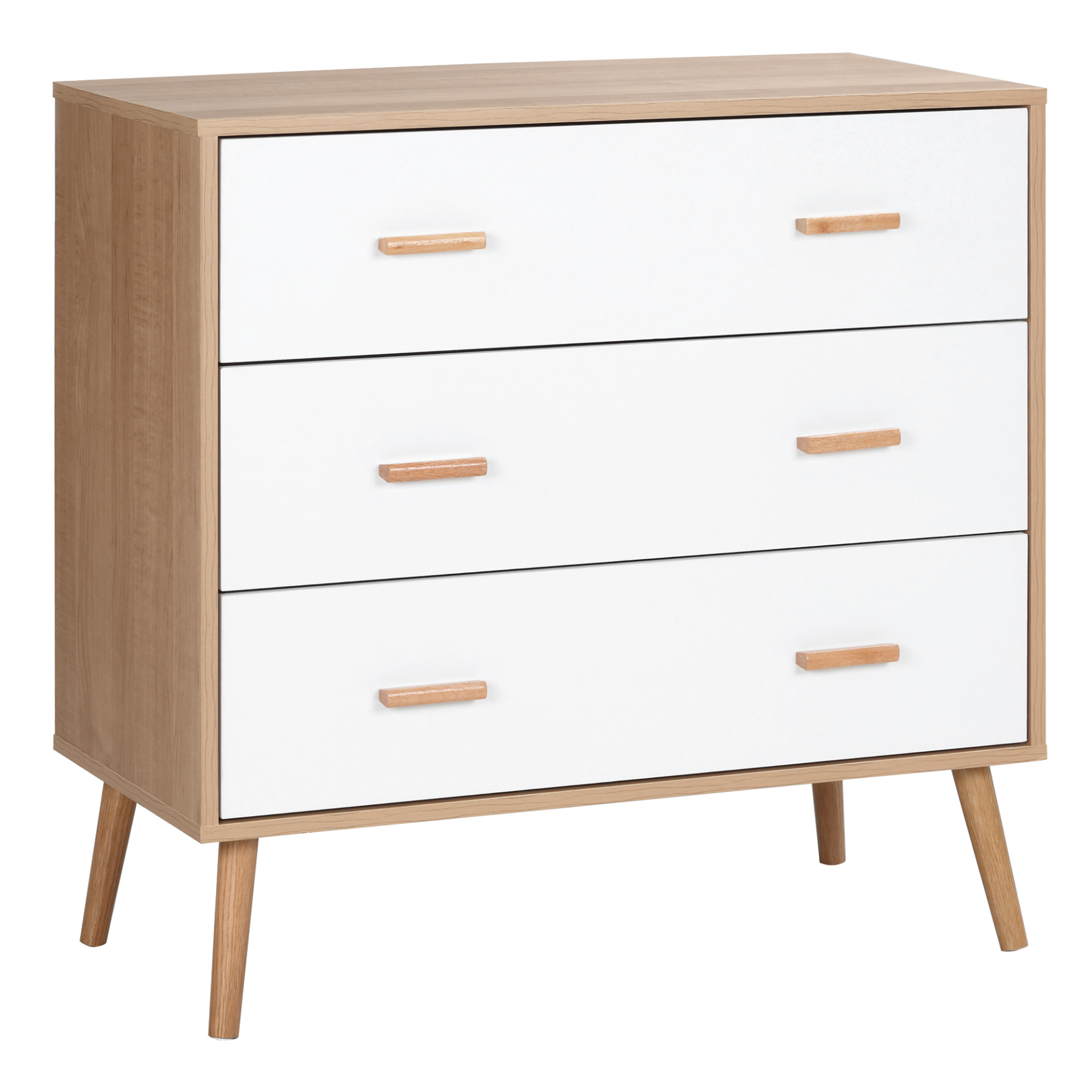 HOMCOM Chest of Drawers with 3 Drawers, White and Natural Bedroom Cabinet | Stylish Storage Organizer for Living Room - BEYRUN