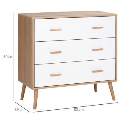 HOMCOM Chest of Drawers with 3 Drawers, White and Natural Bedroom Cabinet | Stylish Storage Organizer for Living Room - BEYRUN