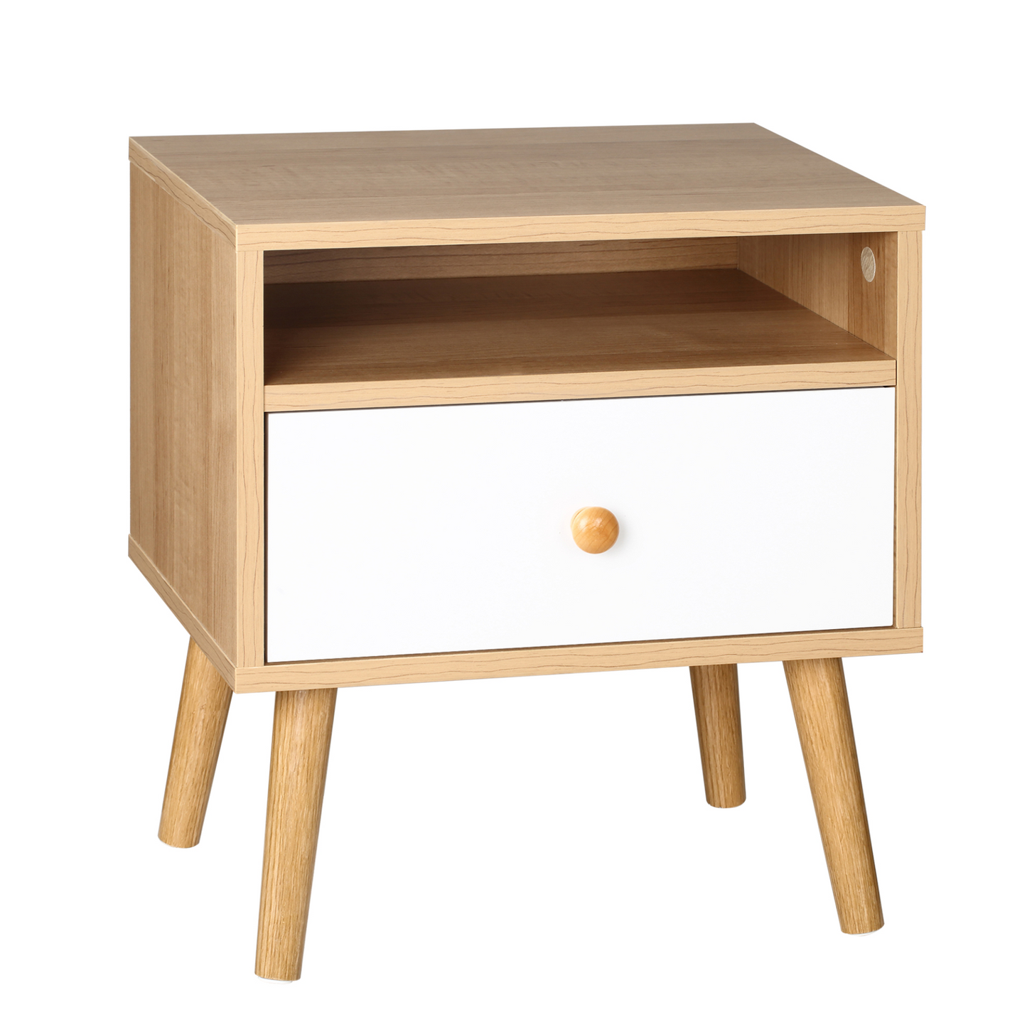 HOMCOM Modern Bedside Table with Drawer and Shelf - Stylish Natural Nightstand, Ample Storage - BEYRUN