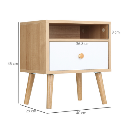 HOMCOM Modern Bedside Table with Drawer and Shelf - Stylish Natural Nightstand, Ample Storage - BEYRUN