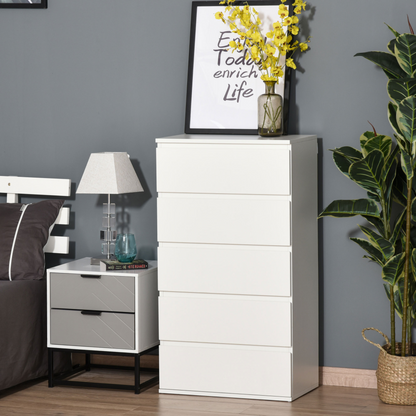 HOMCOM 5-Drawer Chest of Drawers, White Storage Cabinet for Bedroom and Living Room - BEYRUN