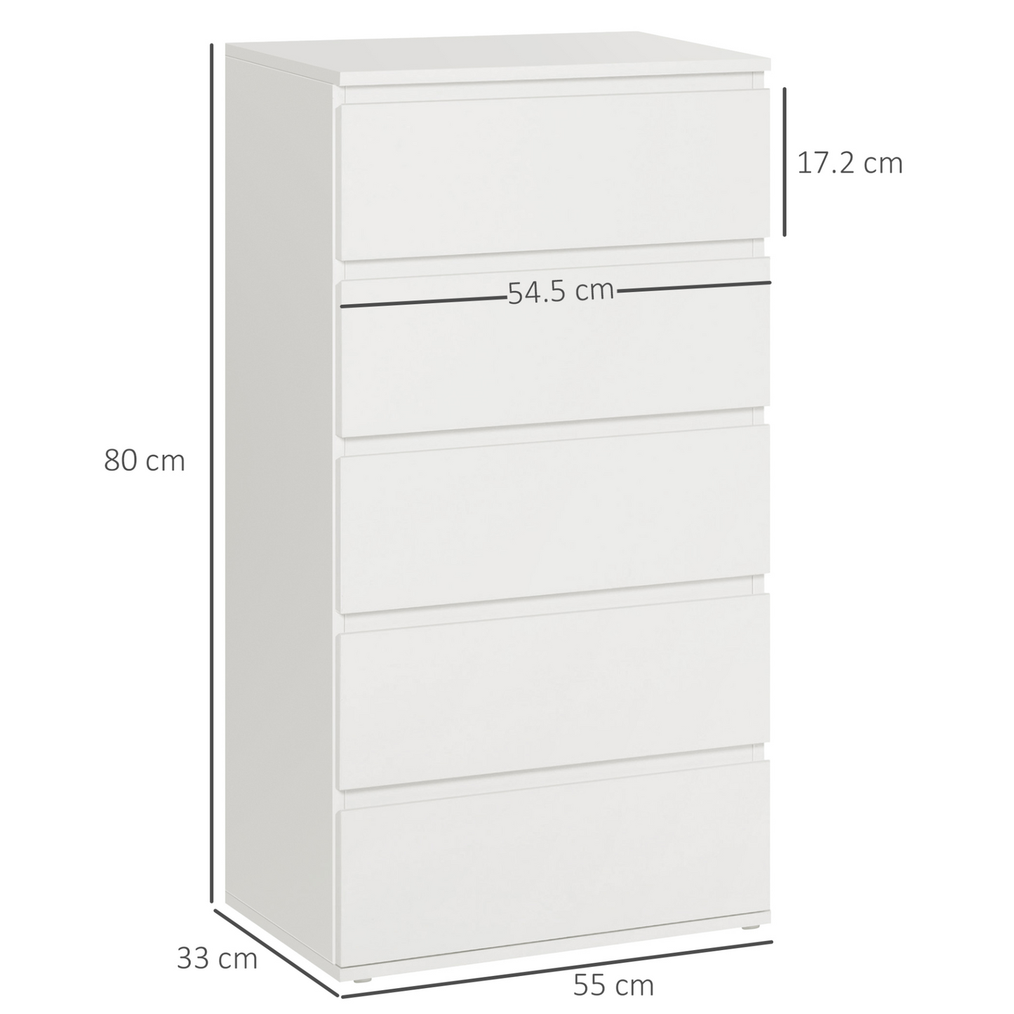 HOMCOM 5-Drawer Chest of Drawers, White Storage Cabinet for Bedroom and Living Room - BEYRUN