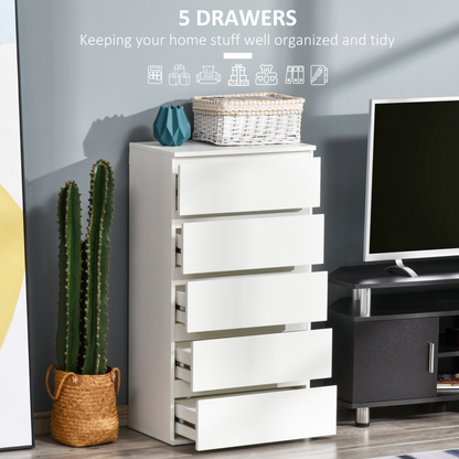 HOMCOM 5-Drawer Chest of Drawers, White Storage Cabinet for Bedroom and Living Room - BEYRUN