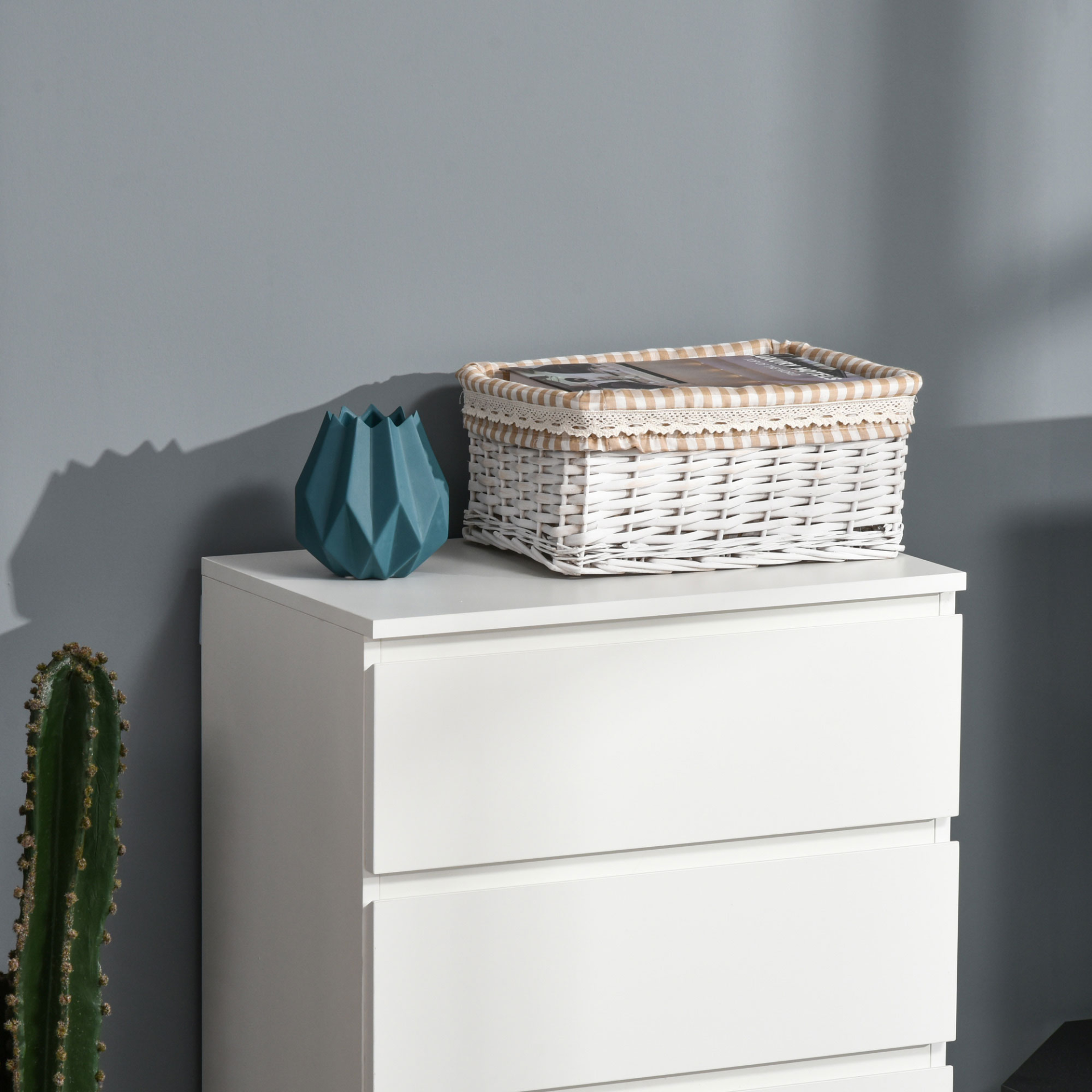 HOMCOM 5-Drawer Chest of Drawers, White Storage Cabinet for Bedroom and Living Room - BEYRUN