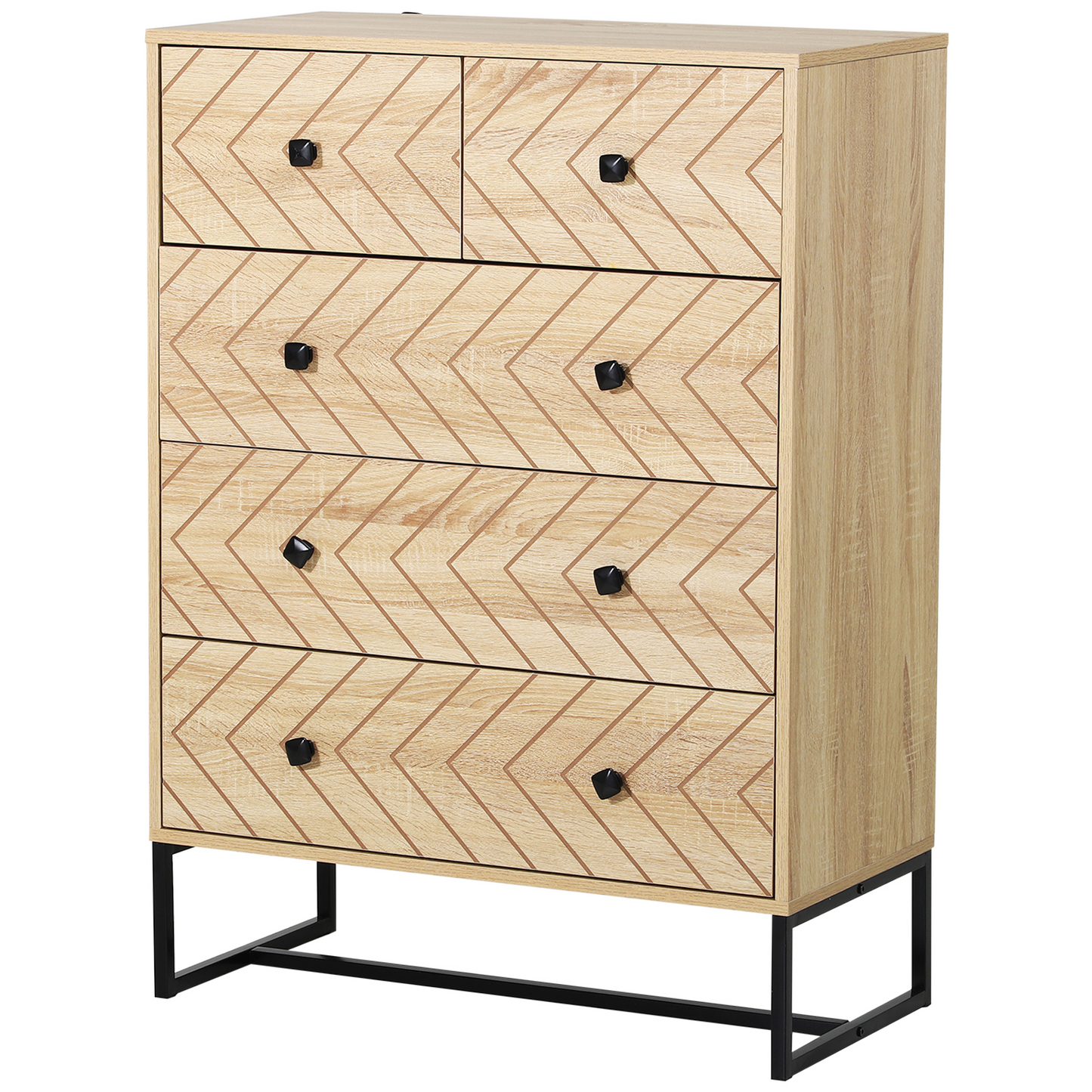 HOMCOM 5 Drawer Chest Sideboard Cabinet - Zigzag Design, Anti-Tip, Sturdy Storage Unit - BEYRUN