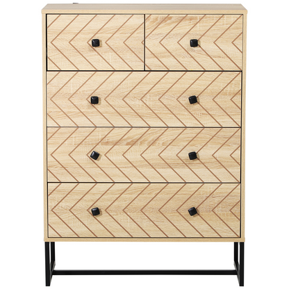 HOMCOM 5 Drawer Chest Sideboard Cabinet - Zigzag Design, Anti-Tip, Sturdy Storage Unit - BEYRUN