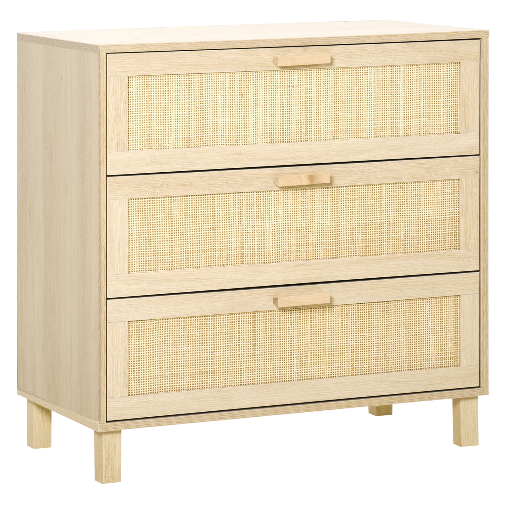 HOMCOM 3-Drawer Rattan Design Chest of Drawers – Stylish & Durable Storage Cabinet for Bedroom, Living Room, Closet, and Hallway - BEYRUN