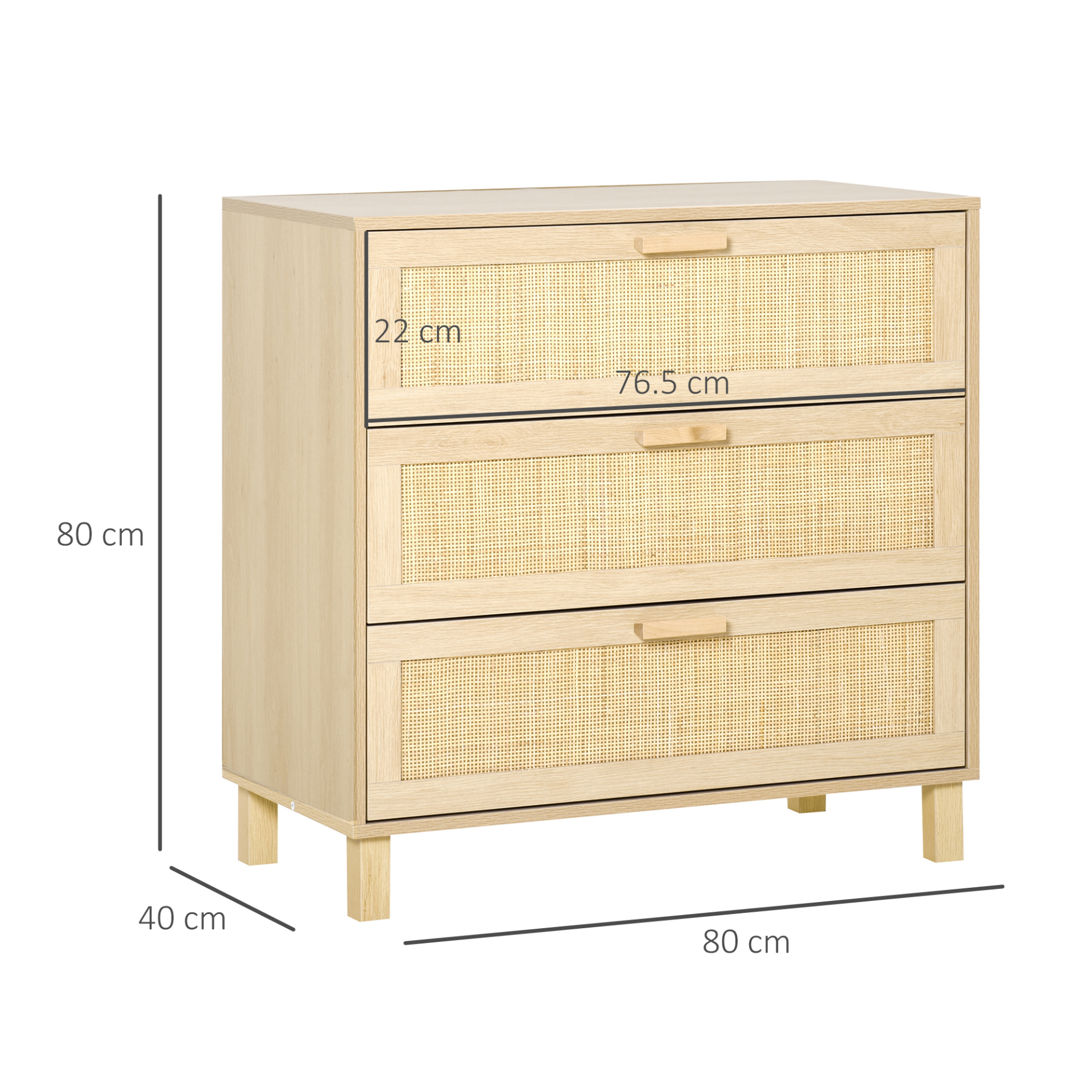 HOMCOM 3-Drawer Rattan Design Chest of Drawers – Stylish & Durable Storage Cabinet for Bedroom, Living Room, Closet, and Hallway - BEYRUN