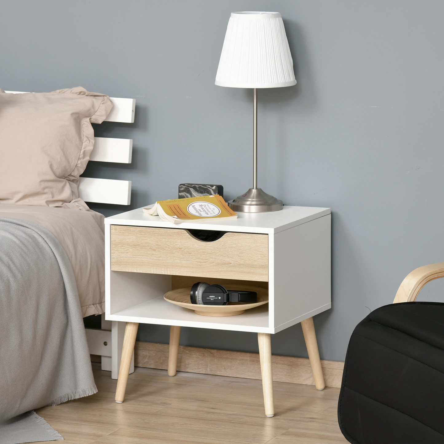 HOMCOM Modern Bedside Table with Drawer & Shelf - Stylish Nightstand for Bedroom - BEYRUN