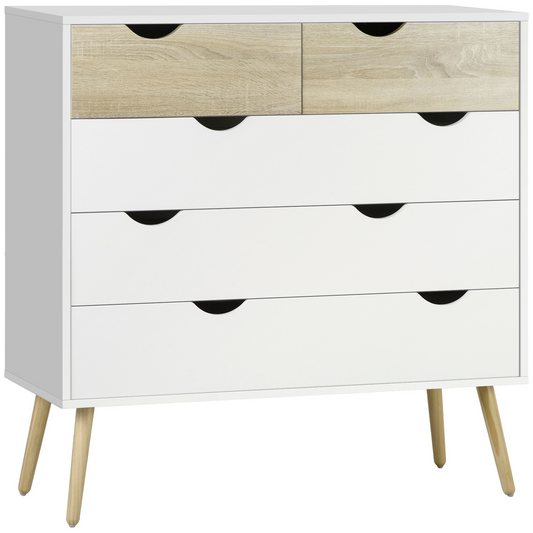 HOMCOM 5 Drawer Dresser - Chest of Drawers, Storage Organizer Side Cabinet for Bedroom & Living Room - BEYRUN