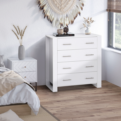 HOMCOM 4-Drawer Storage Cabinet - Stylish & Spacious Unit for Bedroom & Living Room - White - BEYRUN