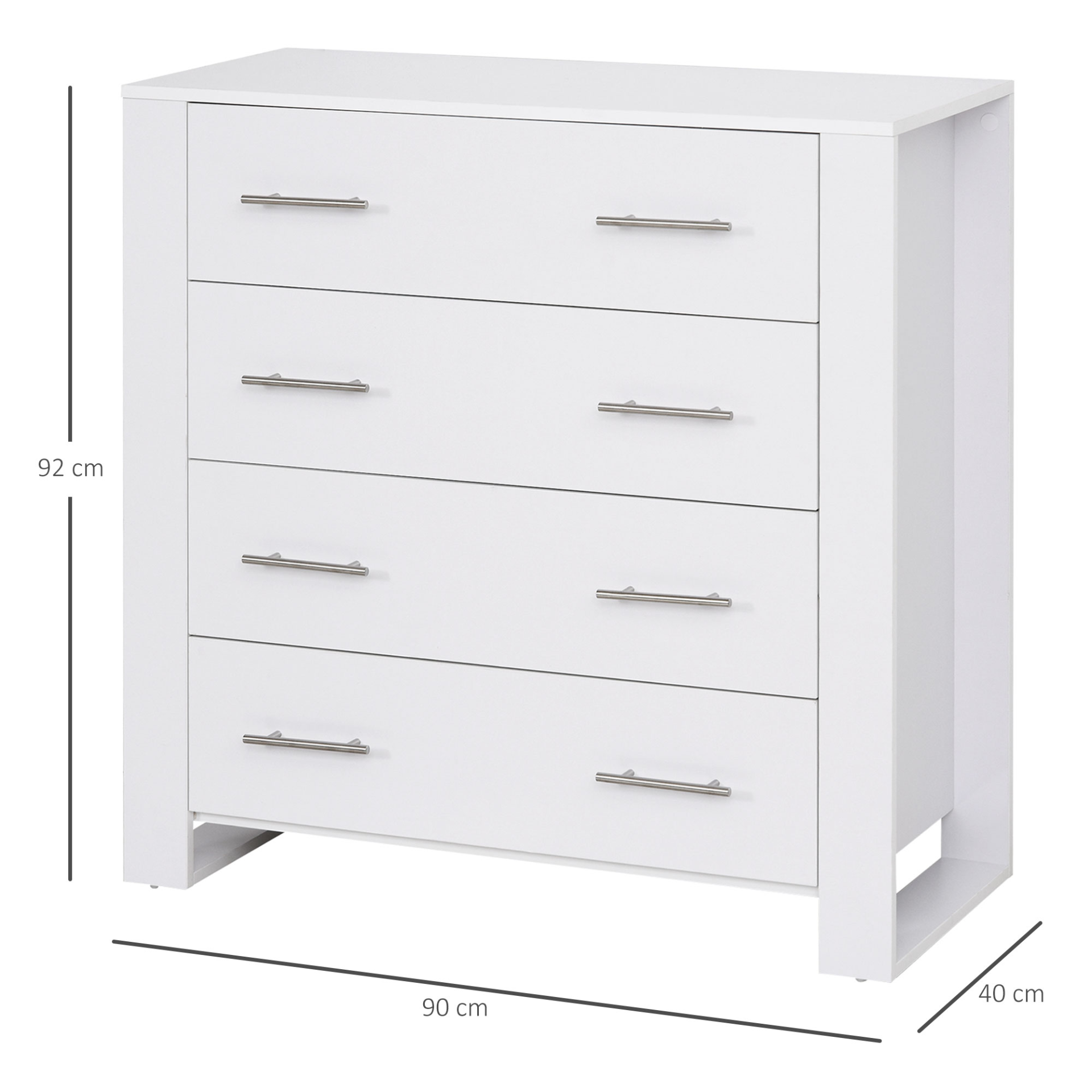 HOMCOM 4-Drawer Storage Cabinet - Stylish & Spacious Unit for Bedroom & Living Room - White - BEYRUN