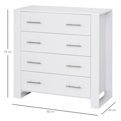 HOMCOM 4-Drawer Storage Cabinet - Stylish & Spacious Unit for Bedroom & Living Room - White - BEYRUN