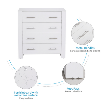 HOMCOM 4-Drawer Storage Cabinet - Stylish & Spacious Unit for Bedroom & Living Room - White - BEYRUN