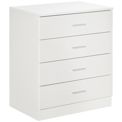 HOMCOM 4-Drawer Chest of Drawers - Elegant White Storage Cabinet with Anti-Tip Design for Playroom, Nursery, and Hallway - BEYRUN