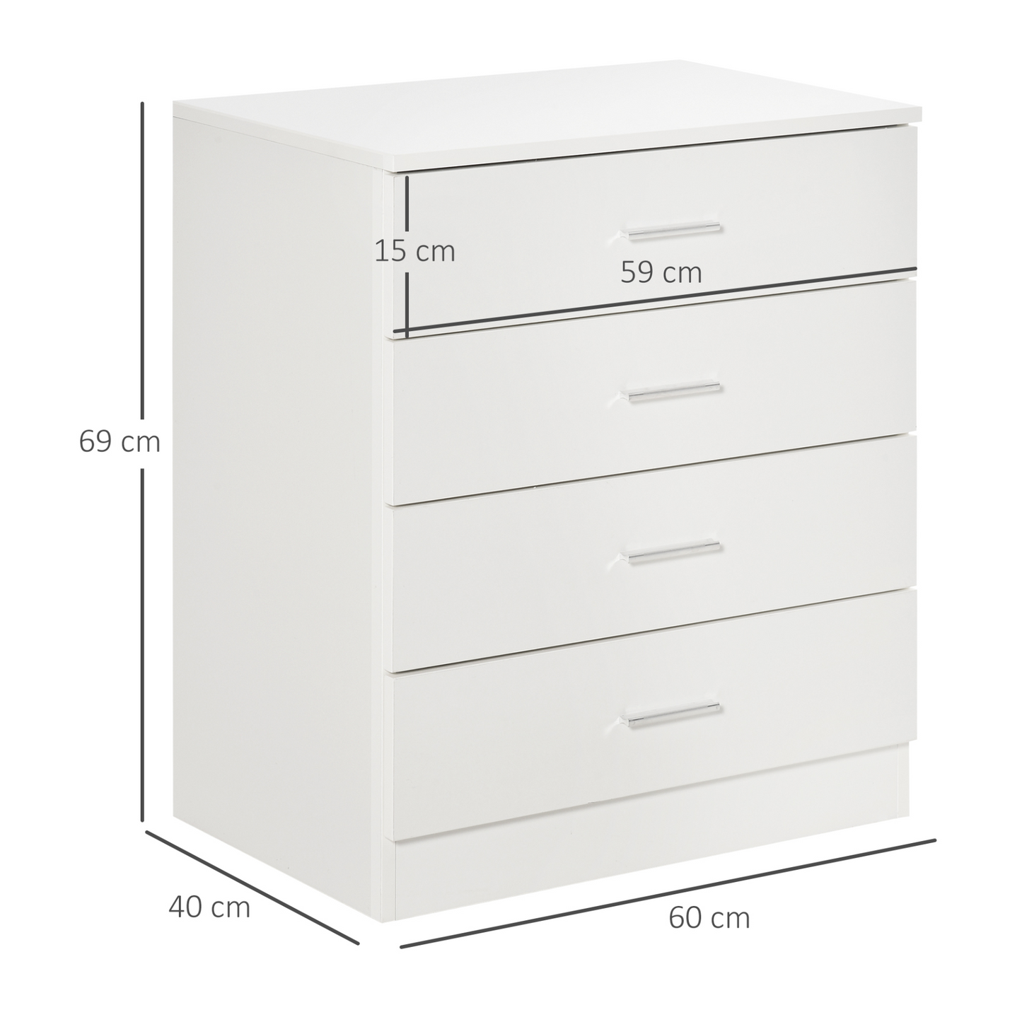 HOMCOM 4-Drawer Chest of Drawers - Elegant White Storage Cabinet with Anti-Tip Design for Playroom, Nursery, and Hallway - BEYRUN