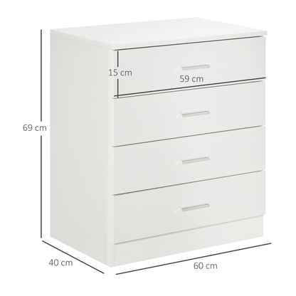 HOMCOM 4-Drawer Chest of Drawers - Elegant White Storage Cabinet with Anti-Tip Design for Playroom, Nursery, and Hallway - BEYRUN