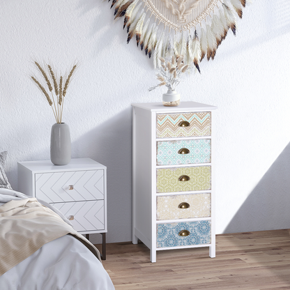 HOMCOM Chest of 5 Drawers | Vintage Look Bedside Cabinet | Stylish Storage Chest Organizer - BEYRUN