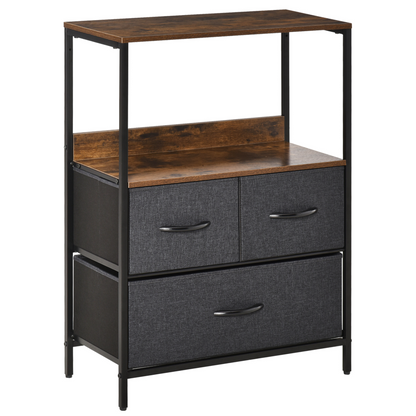 HOMCOM 3 Drawer Storage Chest Unit - Sleek Black Cabinet with Shelves for Living Room, Bedroom & Entryway - BEYRUN