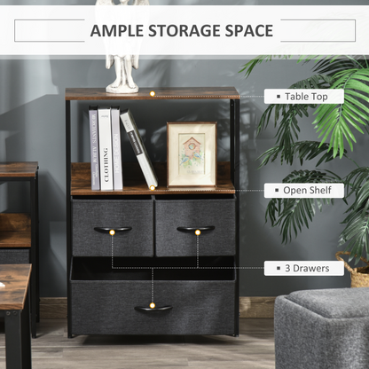 HOMCOM 3 Drawer Storage Chest Unit - Sleek Black Cabinet with Shelves for Living Room, Bedroom & Entryway - BEYRUN