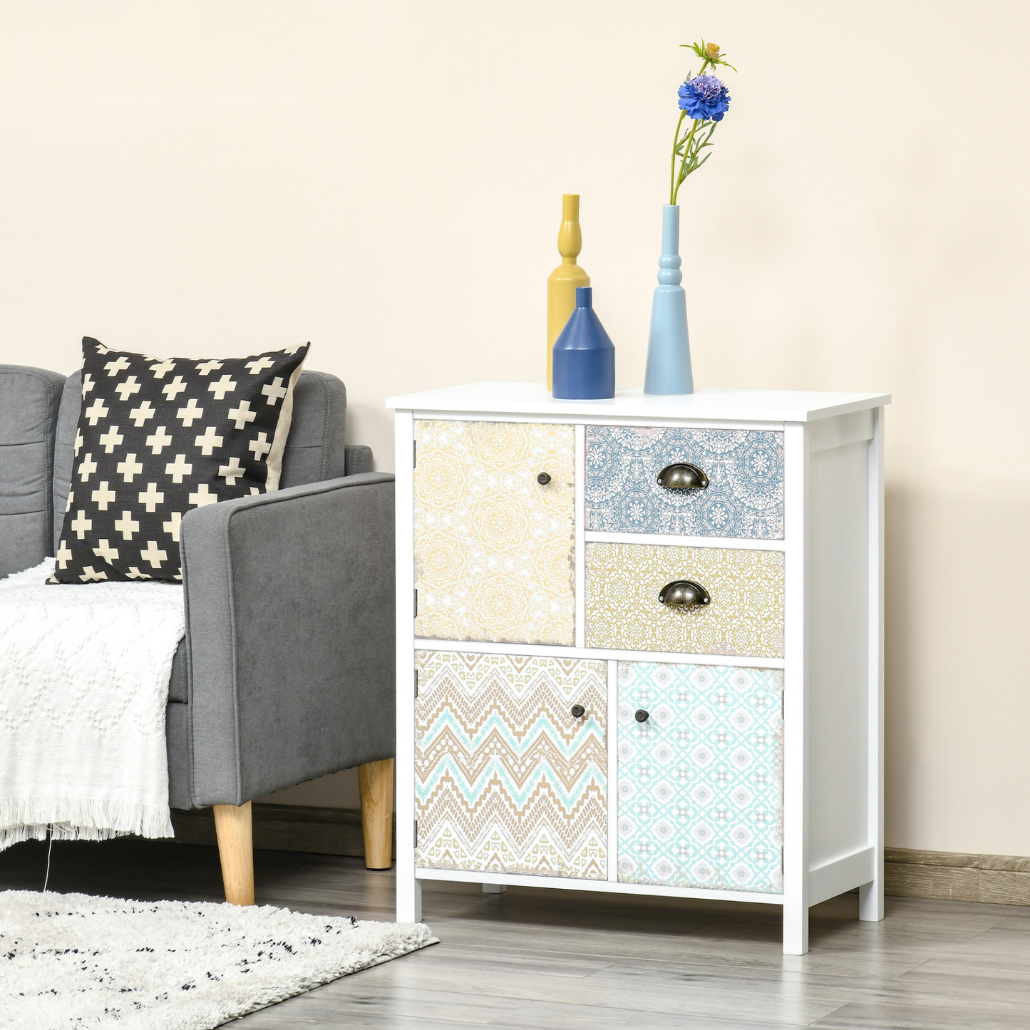 HOMCOM Shabby Chic Multi-Purpose Sideboard with Drawers - Perfect Storage Chest for Entryway, Living Room, Bedroom & Office - BEYRUN