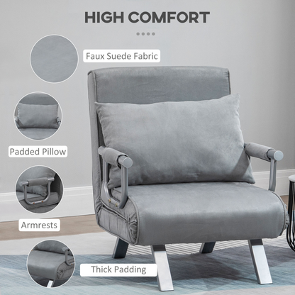 HOMCOM Modern 2-In-1 Sofa Bed Sleeper - Foldable Armchair Bed with Pillow, Light Grey - BEYRUN