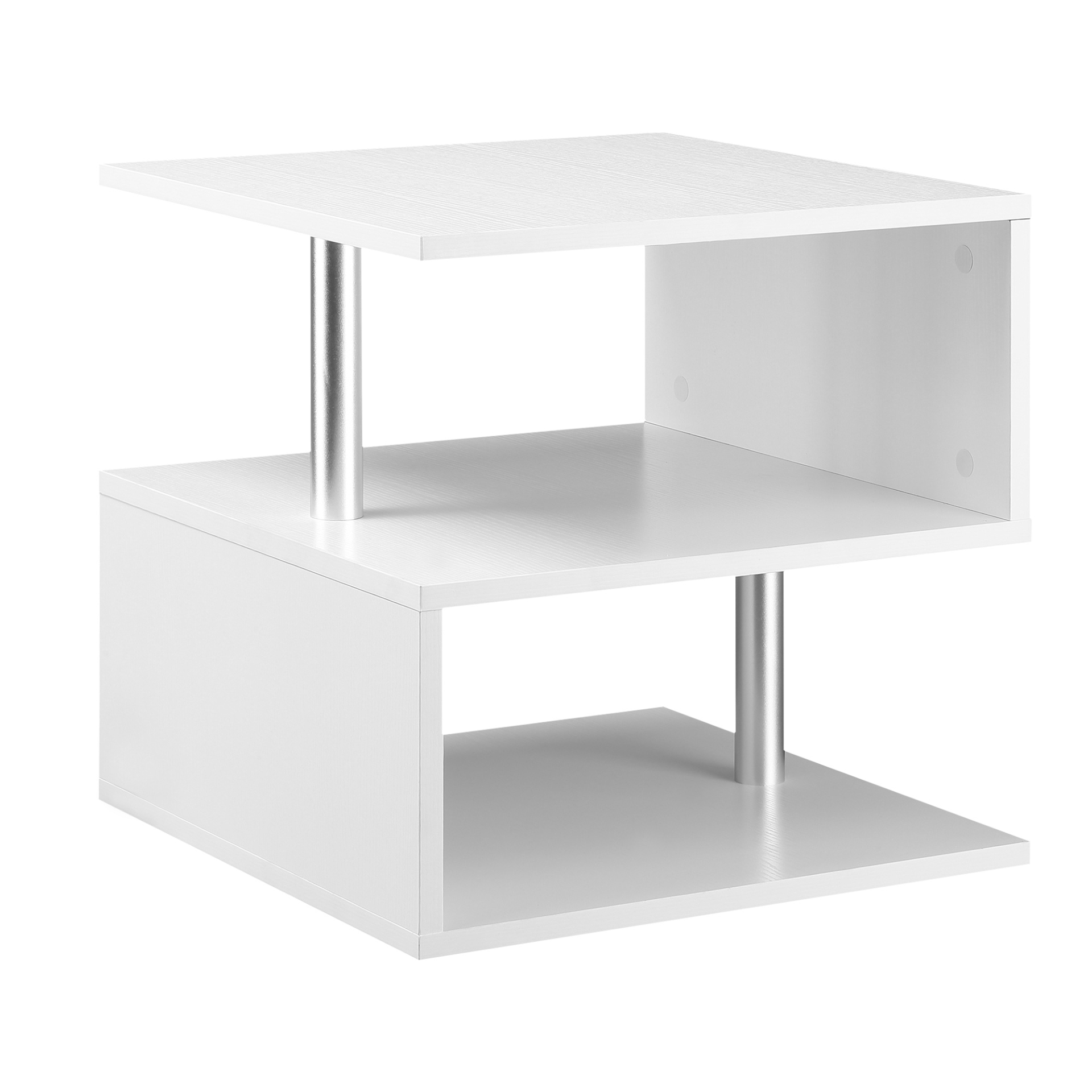 HOMCOM White S-Shaped Coffee End Table - 2 Tier Storage Shelves & Versatile Home Office Furniture - BEYRUN