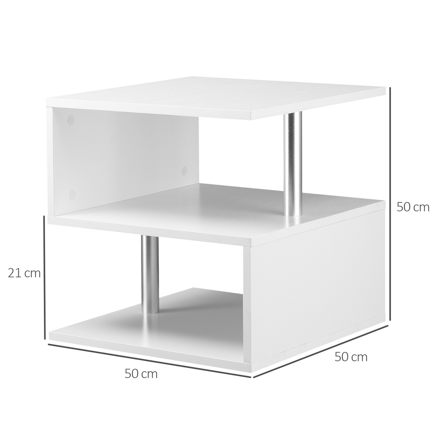 HOMCOM White S-Shaped Coffee End Table - 2 Tier Storage Shelves & Versatile Home Office Furniture - BEYRUN