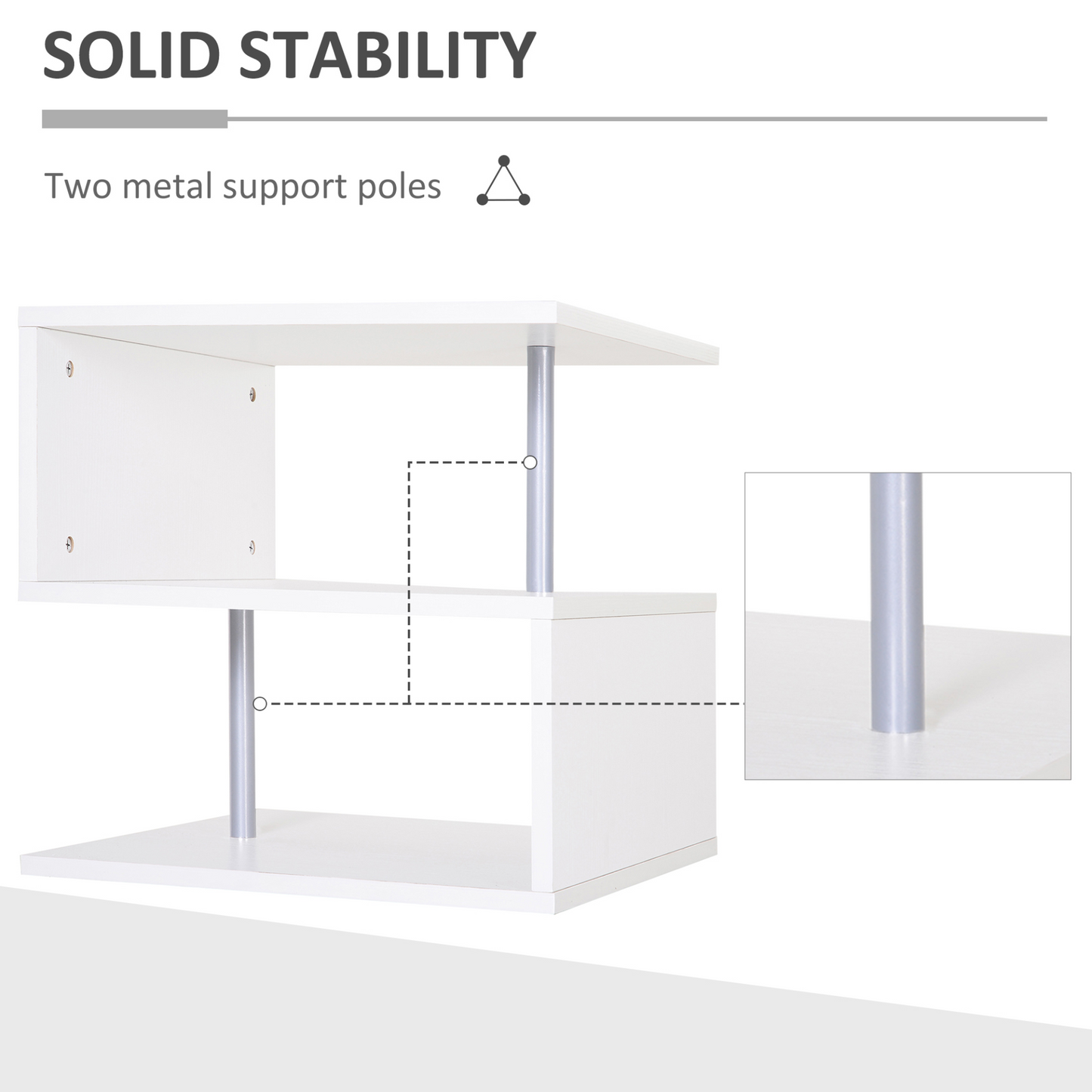 HOMCOM White S-Shaped Coffee End Table - 2 Tier Storage Shelves & Versatile Home Office Furniture - BEYRUN