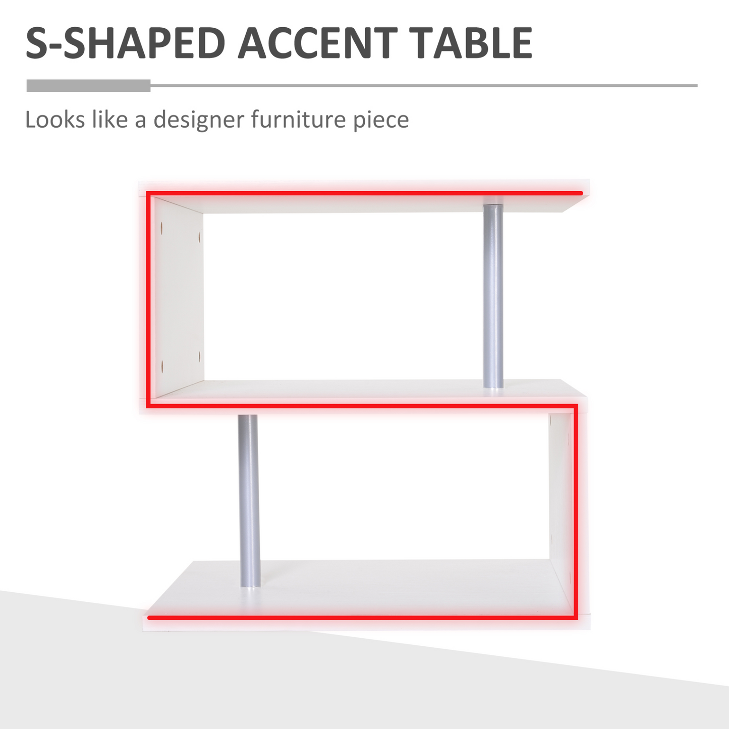 HOMCOM White S-Shaped Coffee End Table - 2 Tier Storage Shelves & Versatile Home Office Furniture - BEYRUN