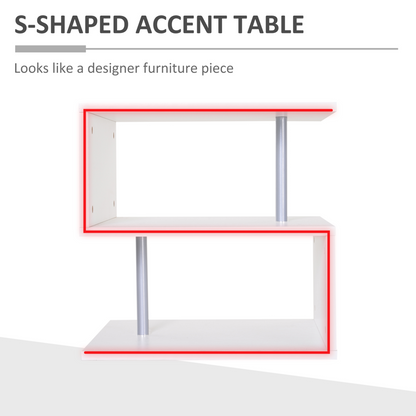 HOMCOM White S-Shaped Coffee End Table - 2 Tier Storage Shelves & Versatile Home Office Furniture - BEYRUN