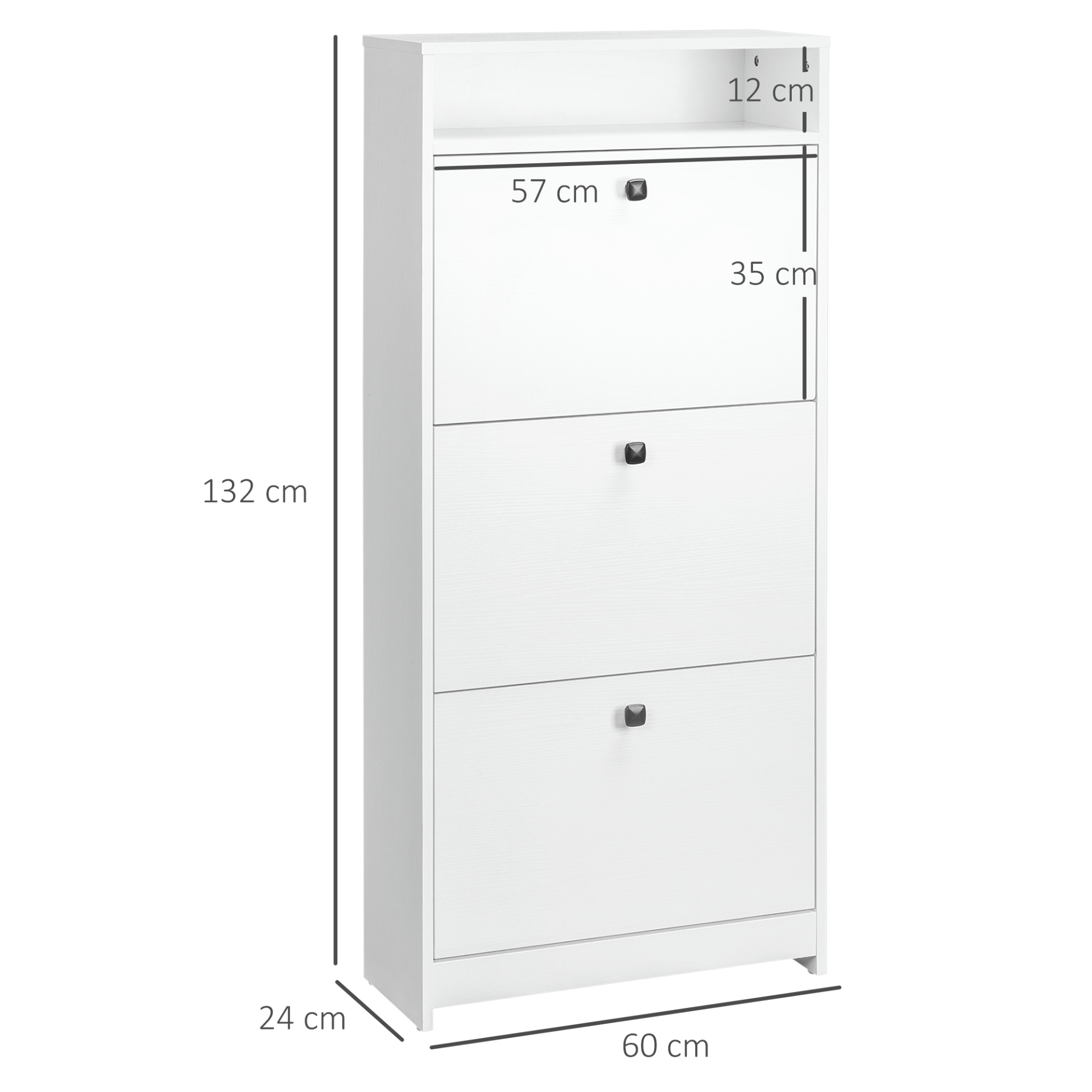 HOMCOM Space-saving White Shoe Storage Cabinet with 3 Drawers for Hallway Footwear Organization - BEYRUN