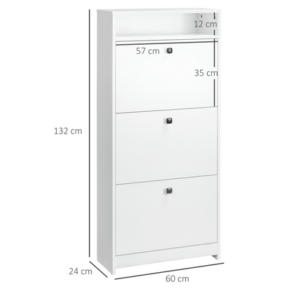 HOMCOM Space-saving White Shoe Storage Cabinet with 3 Drawers for Hallway Footwear Organization - BEYRUN