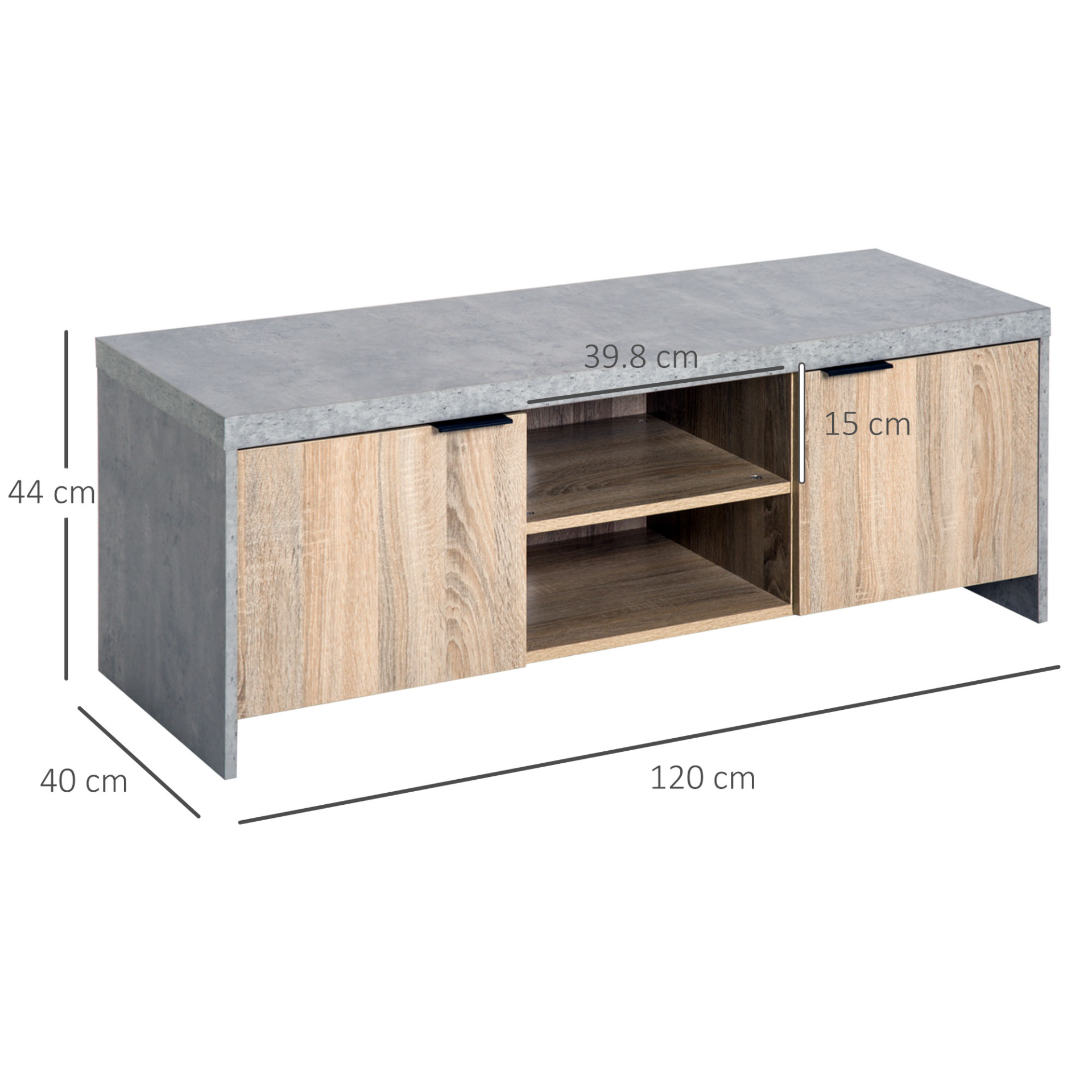 HOMCOM 1.2M Wooden TV Stand Cabinet - Stylish Entertainment Center with Storage for DVD CD - Ideal for Living Room - Fits Up to 50-Inch Flat Screen TV - Grey Finish - BEYRUN