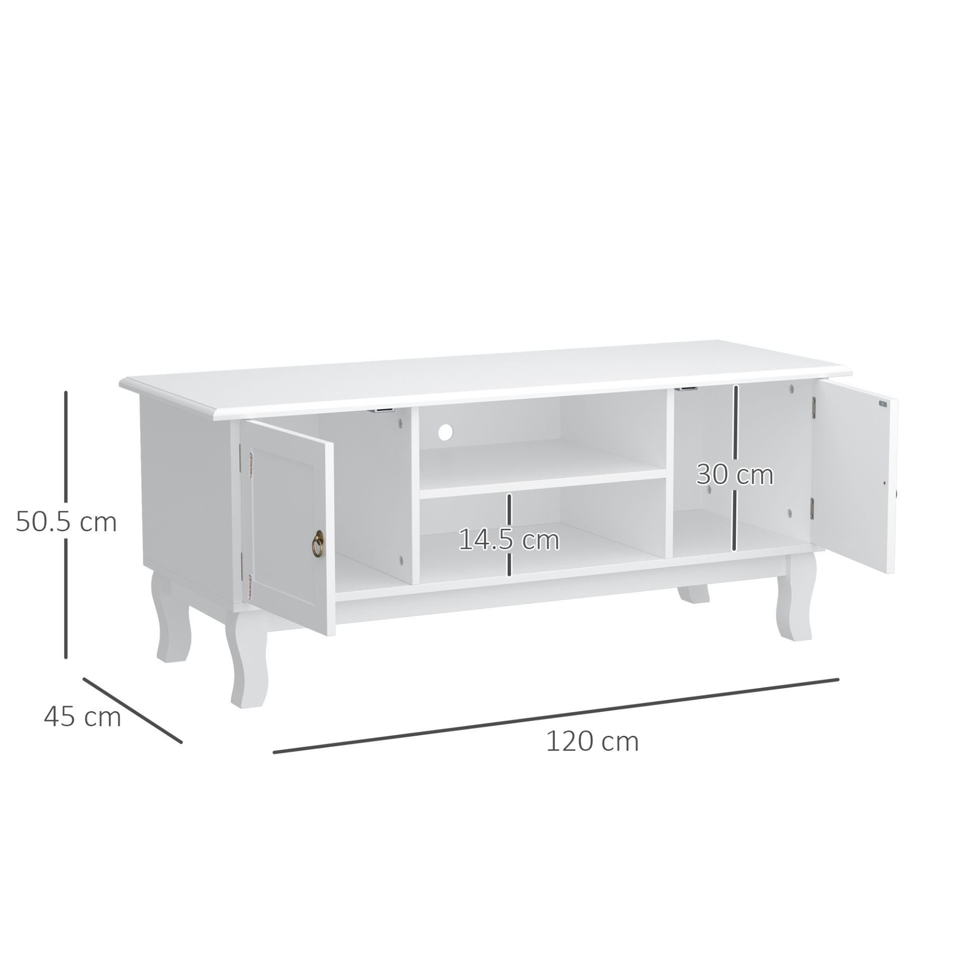 HOMCOM 120CM TV Stand Cabinet for TVs Up to 50" - Ivory White Media Console Table with Storage - BEYRUN