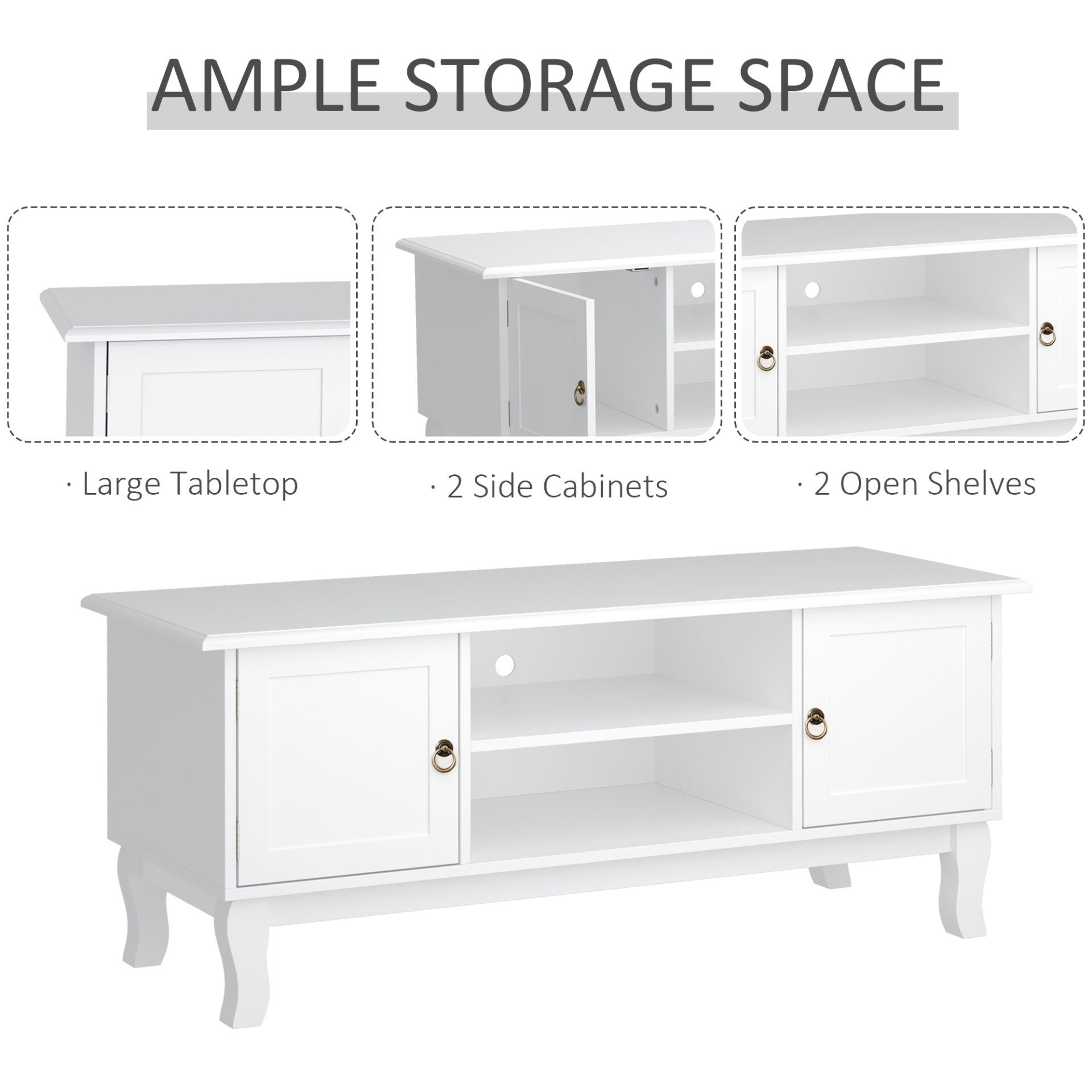 HOMCOM 120CM TV Stand Cabinet for TVs Up to 50" - Ivory White Media Console Table with Storage - BEYRUN